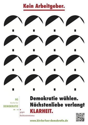 Plakatmotiv mit stilisierten Hitlerköpfen und Titel „Kein Arbeitgeber“.